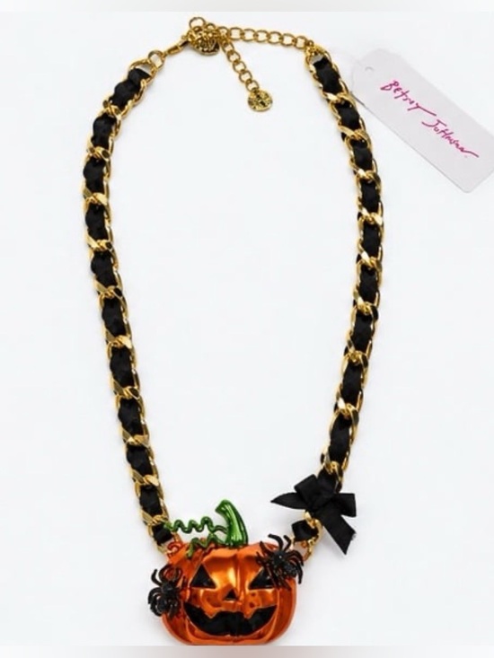 Betsey Johnson Jewelry - BETSEY JOHNSON Halloween Jack-O-Lantern Pumpkin with Spiders Necklace NEW NWT